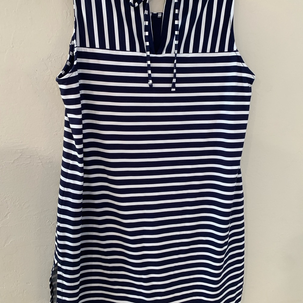 Tommy Bahama Navy White Striped Sleeveless Coastline Romper SPF 50 no tag med - Picture 2 of 7